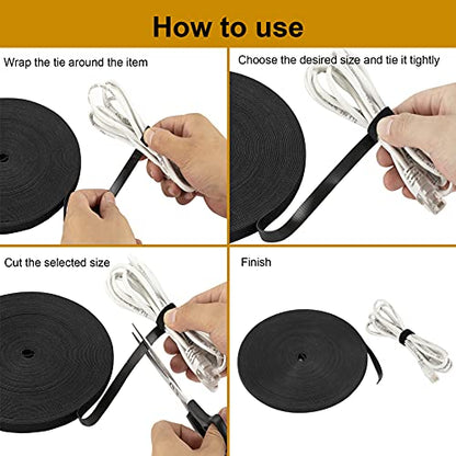 1/2 inch Reusable Fastening Tape Cable Ties Double-Sided Hook-and-Loop Cable Management Tape (Black 25 Yards) - size: 1/2 in X 25 yd