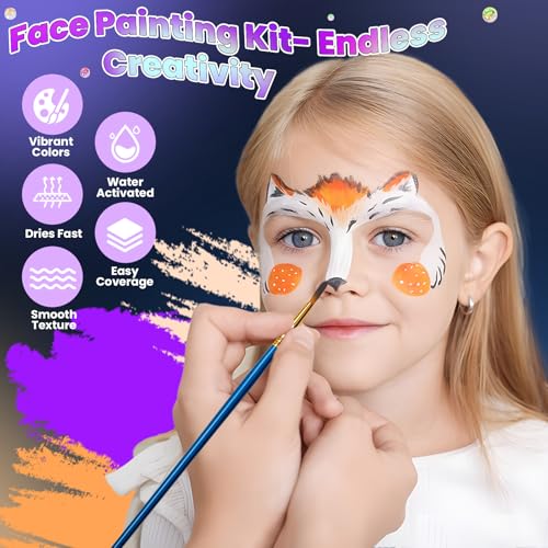 Professional Face Painting Kit – 22 Colors Non-Toxic Face & Body Paints with Rainbow Palette, Brushes, Stencils, Glitter & Gems for Birthday Parties, Halloween, Festivals, School Events - color: 22 Colors