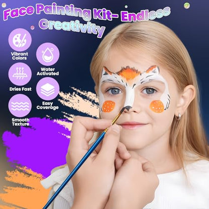 Professional Face Painting Kit – 22 Colors Non-Toxic Face & Body Paints with Rainbow Palette, Brushes, Stencils, Glitter & Gems for Birthday Parties, Halloween, Festivals, School Events - color: 22 Colors