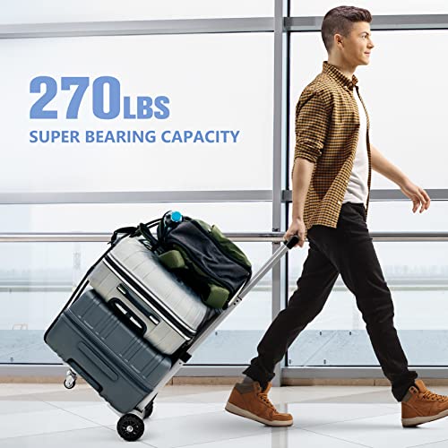 KEDSUM 270LBS Utility Luggage Cart with 4 Wheels, 100% Aluminum Hand Truck Dolly, Folding Hand Truck with Advanced Tank Wheels, Portable Dolly Cart for Luggage, Travel, Shopping, Office Use