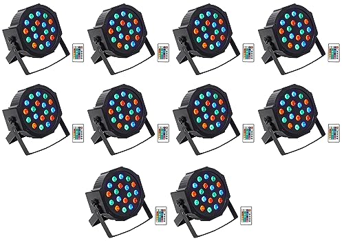Rockville Battery PAR 50 Black Rechargeable DJ Club Wash Up-Light, 10-Pack | Wireless Remote, 8-10 Hour Battery, 18x1W RGB LEDs, 7 DMX Channels, Sound Activated, 25 Degree Beam, Fan Cooled