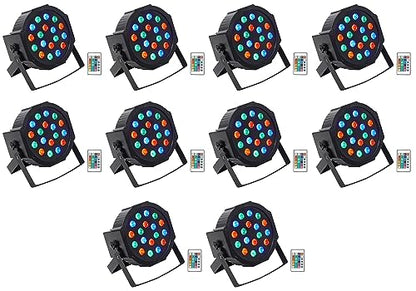 Rockville Battery PAR 50 Black Rechargeable DJ Club Wash Up-Light, 10-Pack | Wireless Remote, 8-10 Hour Battery, 18x1W RGB LEDs, 7 DMX Channels, Sound Activated, 25 Degree Beam, Fan Cooled