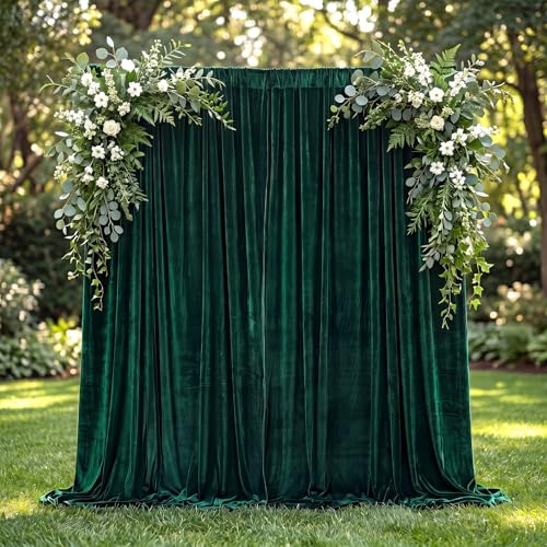 Hunnmingre 2 Pcs 5 X10 ft Velvet Curtains Backdrop Drapes, Dark Green | Wrinkle Free Silky, Velvet Wedding Backdrop Drapes, Photo Curtains for Parties Birthday Baby Shower Photography Background - color: Dark Green