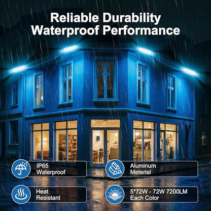Smart Flood Light Outdoor – 360W RGBCW Color-Changing LED Floodlight, WiFi APP & RF Remote Control, Alexa/Google Voice, 50 Scene Modes, IP65 Waterproof - color: 5*72W Adjustable RGBCW Flood Light
