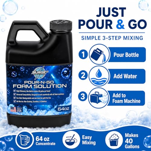 SurgeFX Foam Party Machine Solution – Makes Up to 40 Gallons of Water – Ultra Concentrated, Non-Toxic & Hypoallergenic – Compatible with All Foam Machines for Parties & Events (40 Gallons of water)
