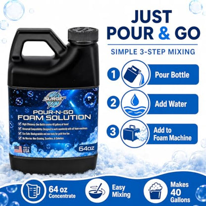 SurgeFX Foam Party Machine Solution – Makes Up to 40 Gallons of Water – Ultra Concentrated, Non-Toxic & Hypoallergenic – Compatible with All Foam Machines for Parties & Events (40 Gallons of water)
