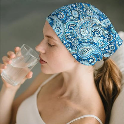 Art Owl Women's Slouchy Beanie Hat Cute Turban Hats Cancer Headwear Caps Baggy Skull Sleep Scarf - color: Blue Boho Printed