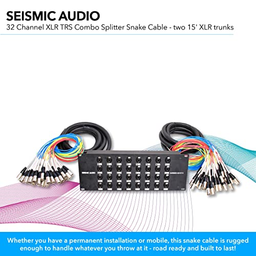 Seismic Audio - SARMSS-32x1515 - 32 Channel XLR TRS Combo Splitter Snake Cable - two 15' XLR trunks - size: 15 Foot x 15 Foot - 32 Channel