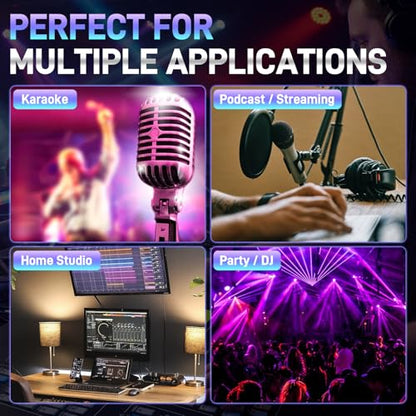 6-Channel Audio Mixer for Beginners, Easy Setup DJ Mixer with Bluetooth, USB/MP3 Sound Card, DSP Effects & 48V Phantom Power, Compact Mixing Console for Karaoke, Podcast & Streaming