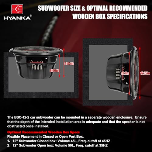 H YANKA BSC-12-2 12 Inch Subwoofer - 1100W MAX Power 12 Inch Paper Cone Subwoofer Car Audio, Black Iron Basket, 2.5“ Dual Voice Coil 2 Ohm Impedance 12 Sub for Cars - size: 12" Dual 2 Ohm