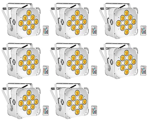 Rockville Best PAR 60 White Rechargeable Par Can Wash DMX Light, 8-Pack | 18-Hour Battery Life, Wireless, 9 LEDs/6W Each, IRC Remote, Sound Activated, 4350 Lux, LCD Display, Flicker Free, RGBWA+UV