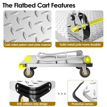 Heavy-Duty Platform Truck Cart Push Cart Dolly with 2200 lbs Capacity | Foldable Flatbed Cart with Swivel Wheel Large Steel Platform Dolly Cart for Groceries, Garage, Warehouse (36"X 24") - color: Silver - 36"x24" - 2000 Lbs
