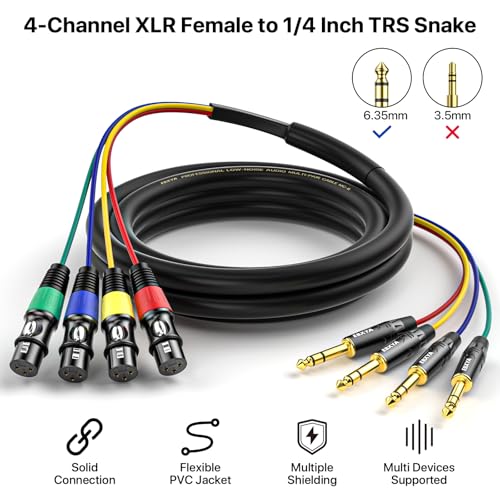 EBXYA 4 Channel XLR Female to 1/4 Inch TRS Snake Cables | Balanced XLR Microphone Cable to 6.35mm Jack Lead,10 Feet 1Pack - size: 4-Channel 10 Feet, style: TRS to XLR Female