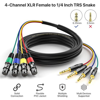 EBXYA 4 Channel XLR Female to 1/4 Inch TRS Snake Cables | Balanced XLR Microphone Cable to 6.35mm Jack Lead,10 Feet 1Pack - size: 4-Channel 10 Feet, style: TRS to XLR Female
