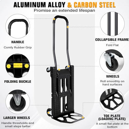 Folding Hand Truck with 4-Wheel Mode, 2 in 1 Collapsible Push Cart & Fold-Up Toe Plate – 300lbs Heavy Duty Dolly Pull Cart with Wheels Portable Hand Truck for delivery, Warehouse & Moving