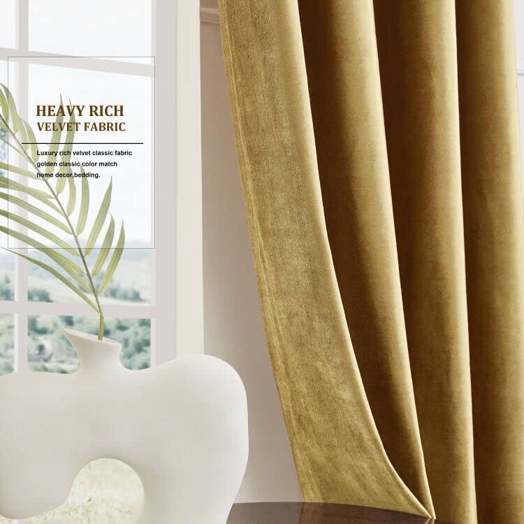 BULBUL Velvet Gold Curtains 108 inch Length- Living Room Blackout Thermal Window Drapes Darkening Decor Grommet Curtains for Bedroom Set of 2 Panels | Bedroom Room Decor,Luxury Elegant Modern,Thermal Insulation,Window Drapes,Darkening,UV rays,Privacy,Set
