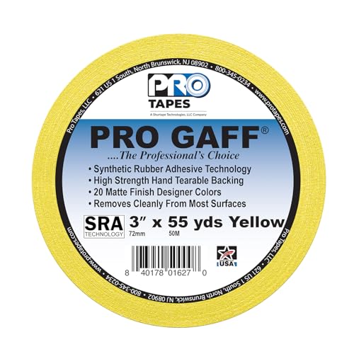 3" Pro Gaff Gaffers Tape 55 yards length yellow matte. Premium Heavy-Duty Gaffers Tape trusted by professional Gaffers. Made in the USA. Holds Tight, Easy to remove. (Pack of 16) - color: Yellow, size: 3 in x 1980 in