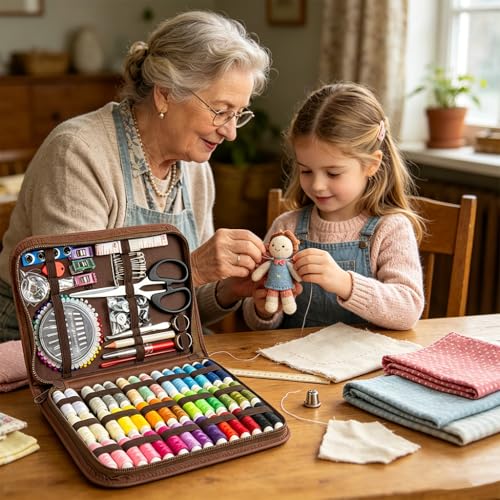 Obear Sewing Kit for Adults: 170 Pcs Sewing Supplies for Hand Mending Clothes, Emergency Repair for Home Travel Dorm, Brown (Gift for Mom, Grandma, Students) - style: 170 Pcs Hand Sewing Kit
