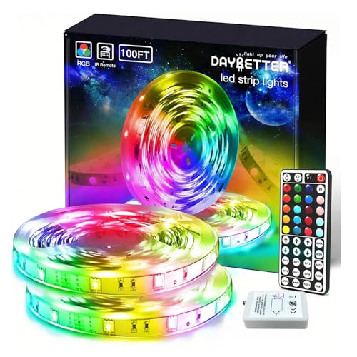 DAYBETTER Led Lights for Bedroom 100 ft, Led Strip Lights with Remote 44 Keys, 24 V Power Supply, Color Changing Led Light for Room Decor - size: 100ft