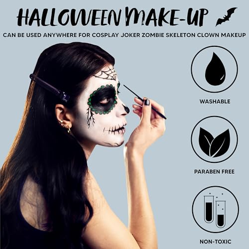 Spooktacular Creations Halloween Makeup Palette 3 Colors Face Body Paint with Brush for Zombie Skeleton Clown Witch Football Baseball Sports SFX Costume Cosplay Dress Up (7 Oz, White Black Green) - color: White Black Green