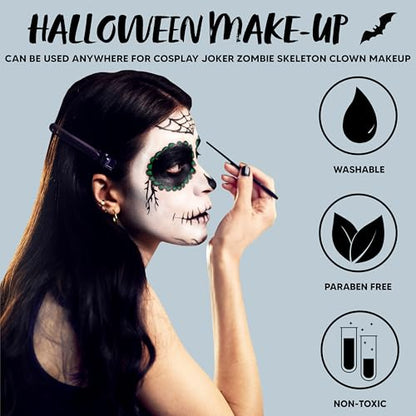 Spooktacular Creations Halloween Makeup Palette 3 Colors Face Body Paint with Brush for Zombie Skeleton Clown Witch Football Baseball Sports SFX Costume Cosplay Dress Up (7 Oz, White Black Green) - color: White Black Green
