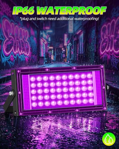 2 Pack 50W LED Black Light for Halloween, Waterproof Blacklight Glow Party | IP66, Outdoor, Birthday, Neon Party, Body Paint, Fluorescent Poster Tapestry, Bedroom, Classroom, 6ft Cord & Plug & Switch - style: 50W-2Pack