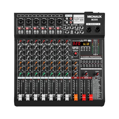 Audio Mixer 8 Channel Professional Sound Console Music Mixer with 320 DSP Effects, 7-band EQ DJ Mixing Board w/USB, Bluetooth, 48V Power Supply, PAD Button for Recording Karaoke PA Drum Live - size: 8 Channel - 13.3in
