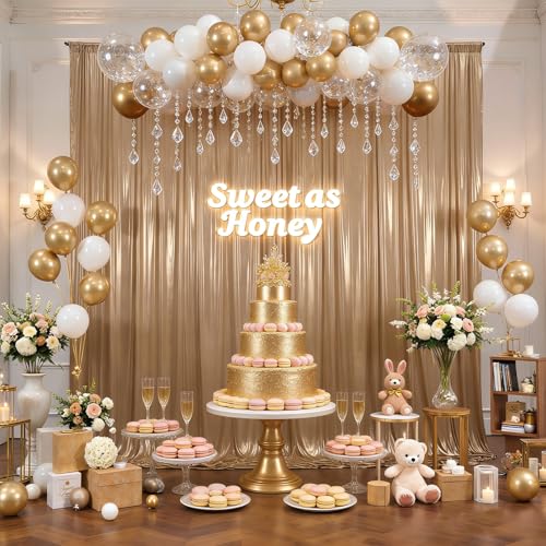 20x10ft Champagne Backdrop Curtains Glitter Sequin Photo Backdrop Curtain Fabric Shimmer Drapes Backdrop Bridal Baby Shower Wedding Birthday Party Photography Backdrops Photoshoot 5x10FT, 4 Panels - color: Champagne, size: 20 ft X 10 ft(4 Panels 5ft X 10f