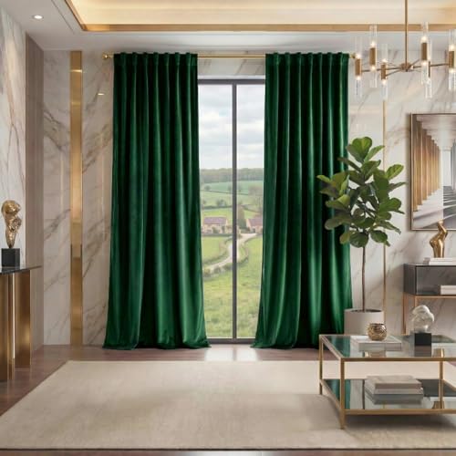 Emerald Green Velvet Curtains 2 Panels - Room Darkening Thermal Insulated Drapes with Back Tab & Rod Pocket for Living Room Bedroom, 52" W x 63" L - color: Emerald Green, size: 52"W x 63"L (Pack of 2)
