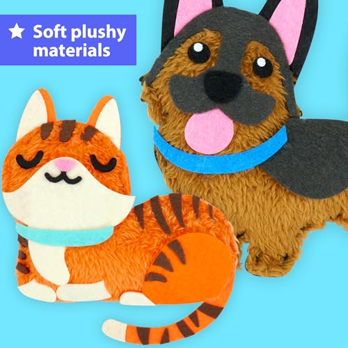 KRAFUN Puppy & Kitten Sewing Kit for Kids Ages 6+ | 8 Dolls | Sew 8 dog & cat stuffed dolls. Instructions & felt included. Great beginner gift for girls & boys learning to sew - color: Puppy & Kitten