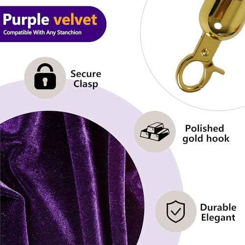 5 Feet Purple Velvet Hanging Ropes with Gold Color Plated Hooks(1PCS) - color: Purple-5 Feet-Gold Plated Hooks-1PCS