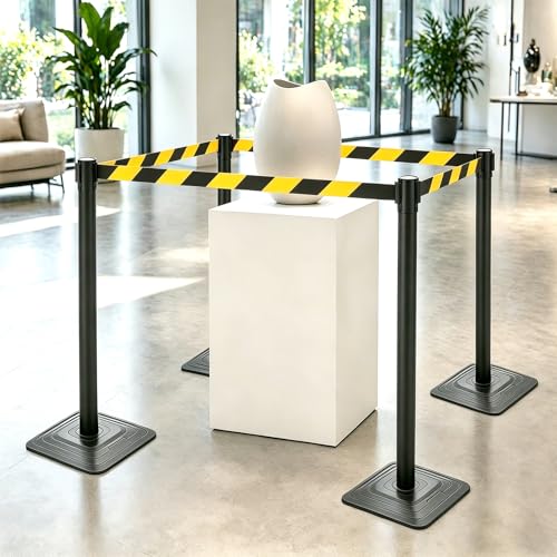 4 Pack Crowd Control Stanchions with 10FT Retractable Belt, 41" Black Queue Barriers with Heavy Rubber Base, Stable Stanchion Posts for Hotel, Airport, Bank, Store, Event(Yellow Black Stripe) - color: YELLOW BLACK STRIPE BELT