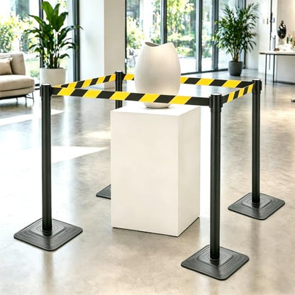 4 Pack Crowd Control Stanchions with 10FT Retractable Belt, 41" Black Queue Barriers with Heavy Rubber Base, Stable Stanchion Posts for Hotel, Airport, Bank, Store, Event(Yellow Black Stripe) - color: YELLOW BLACK STRIPE BELT