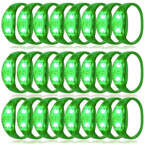 24 Pcs LED Glow Bracelets Sound Activated Music Control Light Up Bracelets for St Patty's Non Candy Goodie Gift Bag Stuffers Treats for Boy Girl For Birthday Party,Carnival,Concerts(green) - color: Green