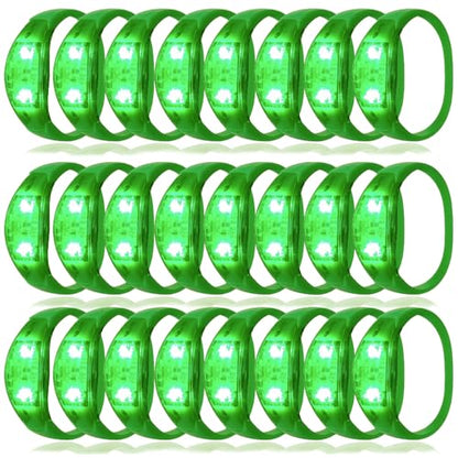24 Pcs LED Glow Bracelets Sound Activated Music Control Light Up Bracelets for St Patty's Non Candy Goodie Gift Bag Stuffers Treats for Boy Girl For Birthday Party,Carnival,Concerts(green) - color: Green