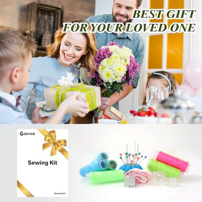 Goeveo Sewing Kit for Adults, 198pcs Newly Upgraded Needle and Thread Kit Gifts for Mom Grandma Friend, Sewing Accessories with Case Portable for Home, Work, Travel, Emergency (198pcs Sewing Supplies)