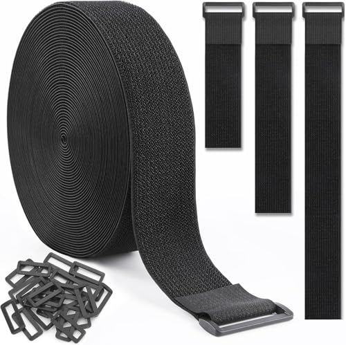 1In x 32Ft Cinch Straps Nylon Heavy Duty with 50 Buckles, Cut to Length, Black Hook and Loop Straps, Reusable Long Cable Ties for Storage and Cord Organizer - size: 1In x 32Ft Black