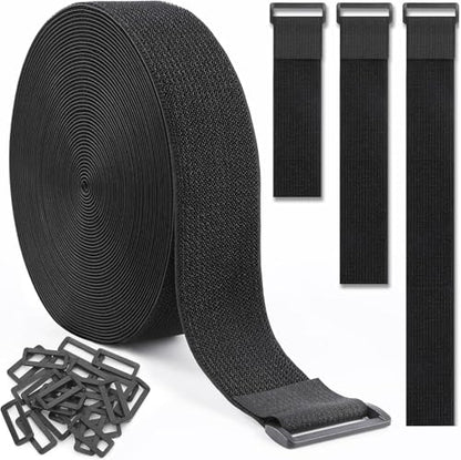 1In x 32Ft Cinch Straps Nylon Heavy Duty with 50 Buckles, Cut to Length, Black Hook and Loop Straps, Reusable Long Cable Ties for Storage and Cord Organizer - size: 1In x 32Ft Black