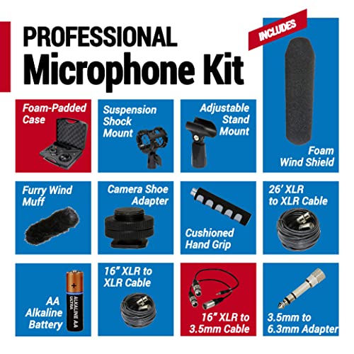 VidPro XM-88 Professional Video & Broadcast Shotgun Microphone Kit, 13-Piece, XLR, Aluminum Alloy, for Recording, Live Streaming, Music, Speaking, Interviews - style: XM-88