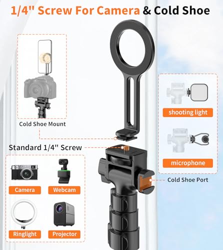 74" Magnetic Phone Tripod with Phone Clip for Magsafe, Camera Tripod | Aluminum Phone Tripod with Remote & Cold Shoe,Camera Stand Tripod for iPhone/Canon/Nikon/DSLR/Digital Camera Accessory Kits - size: 74in