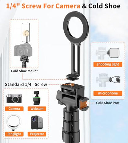 74" Magnetic Phone Tripod with Phone Clip for Magsafe, Camera Tripod | Aluminum Phone Tripod with Remote & Cold Shoe,Camera Stand Tripod for iPhone/Canon/Nikon/DSLR/Digital Camera Accessory Kits - size: 74in