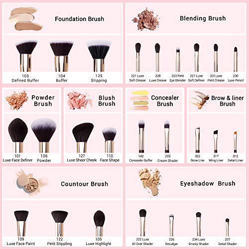 Jessup Makeup Brushes Set Professional, 25PCS Premium Natural Powder Foundation Eyeshadow Blending Concealer Blusher Highlight Labeled Brushes, T280 - color: Zinfandel