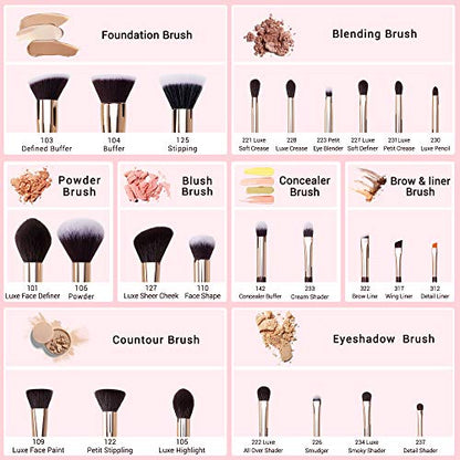 Jessup Makeup Brushes Set Professional, 25PCS Premium Natural Powder Foundation Eyeshadow Blending Concealer Blusher Highlight Labeled Brushes, T280 - color: Zinfandel