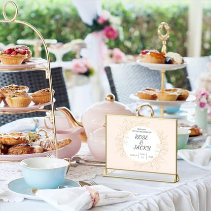 NIUBEE 5x7 Acrylic Sign Holder, Picture Frame, Wedding Table Numbers, 6pack | Horizontal Stand,Gold Frames, Clear Double Sided, Gold Sign Holders Display for Menu Restaurant Signs, Photos, Party, Events - size: 5x7", style: Horizontal