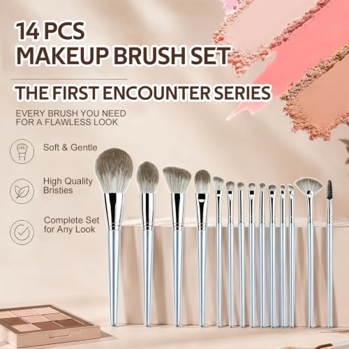 Makeup Brush Set 14 Pcs Professional-Complete Kit with Foundation,Eyeshadow,Blush&Lip Brushes-Soft Synthetic Bristles for Women&Beginners - color: B