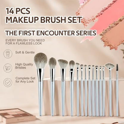 Makeup Brush Set 14 Pcs Professional-Complete Kit with Foundation,Eyeshadow,Blush&Lip Brushes-Soft Synthetic Bristles for Women&Beginners - color: B