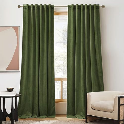 RYB HOME Velvet Room Darkening Curtains for Living Room 72 inches Long - color: Army Green, size: 52"W x 72"L (Pack of 2)