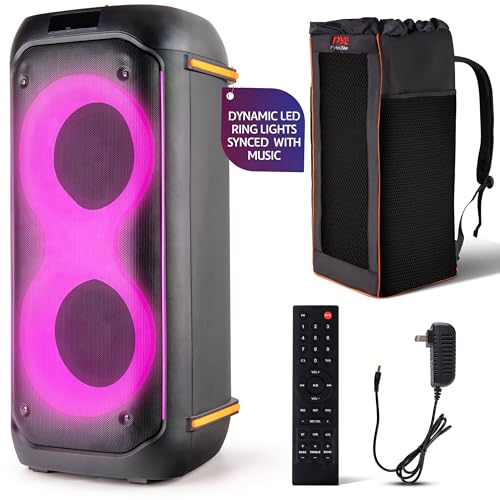 Pyle 컴팩트 블루투스 PA 파티 스피커 시스템, 160W 듀얼 16.5cm(6.5인치) 노래방 기계, 마이크 포함, 충전식 배터리, USB/SD/BT/FM 라디오, TWS 기능 및 파티 조명, 스피커 가방 포함, 30 x 30 x 67.1cm(11.8 x 11.8 x 26.5인치) - style: 휴대용 케이스 포함
