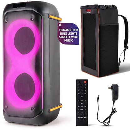 Pyle 컴팩트 블루투스 PA 파티 스피커 시스템, 160W 듀얼 16.5cm(6.5인치) 노래방 기계, 마이크 포함, 충전식 배터리, USB/SD/BT/FM 라디오, TWS 기능 및 파티 조명, 스피커 가방 포함, 30 x 30 x 67.1cm(11.8 x 11.8 x 26.5인치) - style: 휴대용 케이스 포함