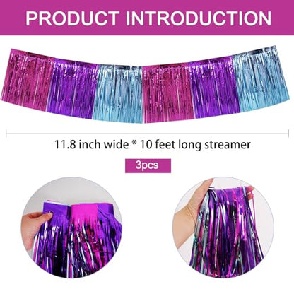 BEISHIDA Blue Purple Pink Fringe Garland Banner Wall Tinsel Foil Streamers - color: Blue Purple Pink